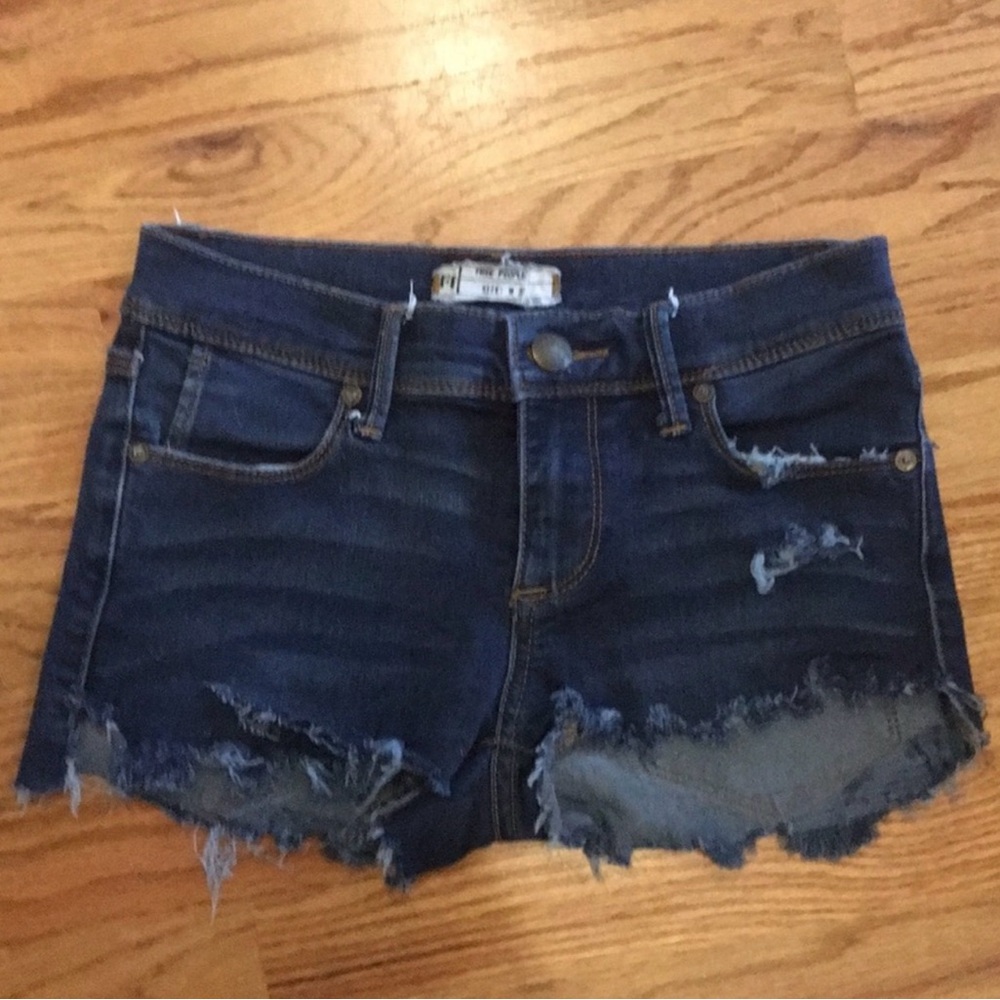 Free People Navy Distressed Jean Shorts
